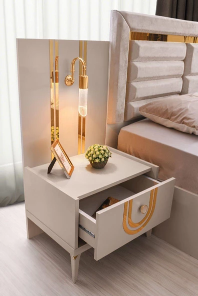 Porto Komodin-mdf-ışıklı Aynalı-kum Beji-ücretsiz Nakliye - Resim 4