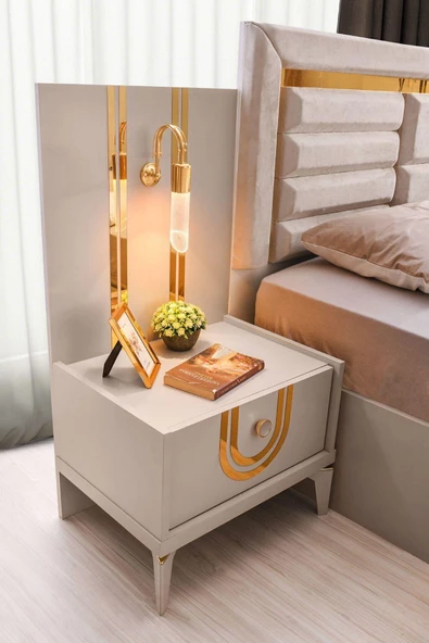 Porto Komodin-mdf-ışıklı Aynalı-kum Beji-ücretsiz Nakliye - Resim 2