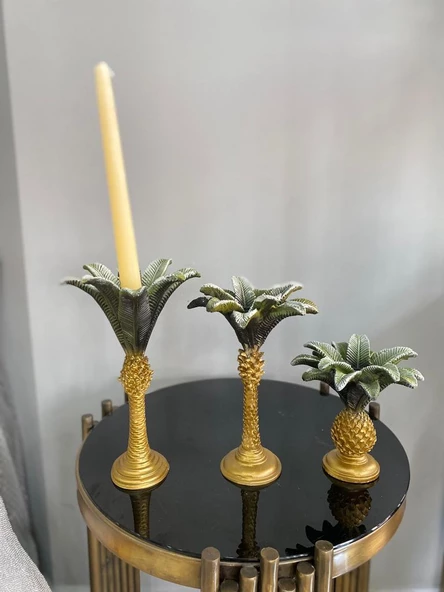 Palmiye Şamdan 3 lü Mumluk polyesrer - 9