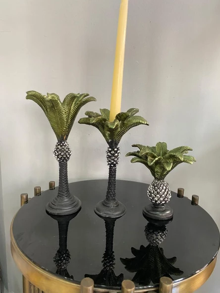 Palmiye Şamdan 3 lü Mumluk polyesrer - 2