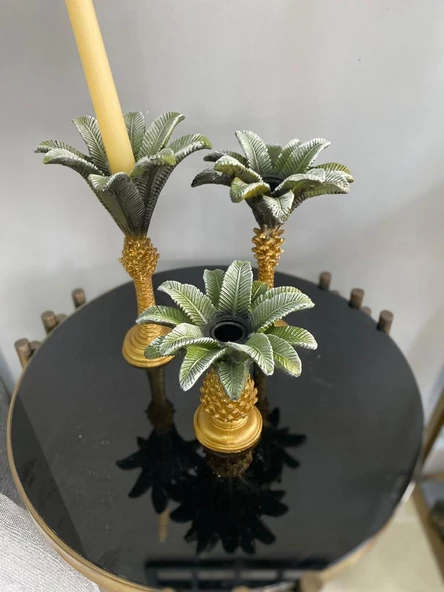 Palmiye Şamdan 3 lü Mumluk polyesrer - 10