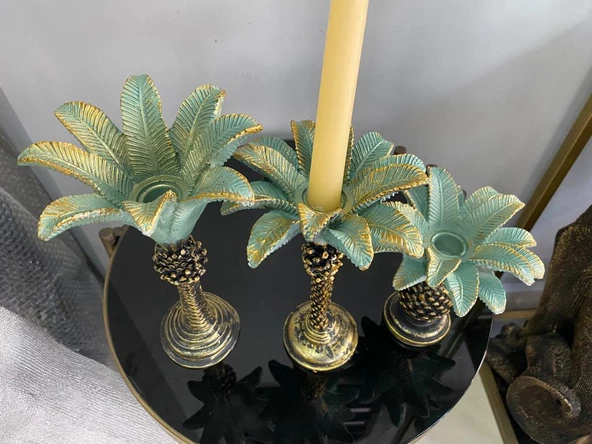 Palmiye Şamdan 3 lü Mumluk polyesrer - 6