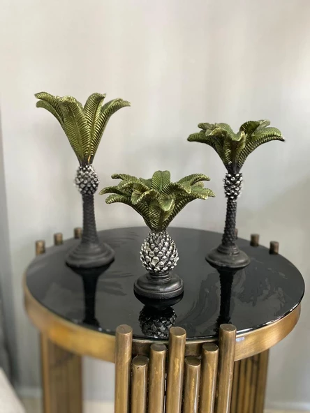 Palmiye Şamdan 3 lü Mumluk polyesrer - 3