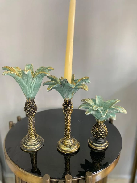 Palmiye Şamdan 3 lü Mumluk polyesrer - 5