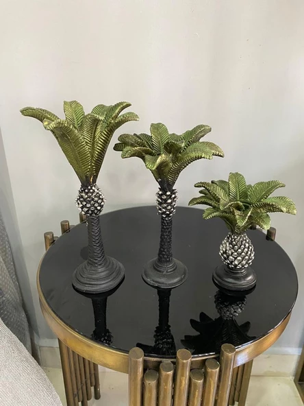 Palmiye Şamdan 3 lü Mumluk polyesrer - 4