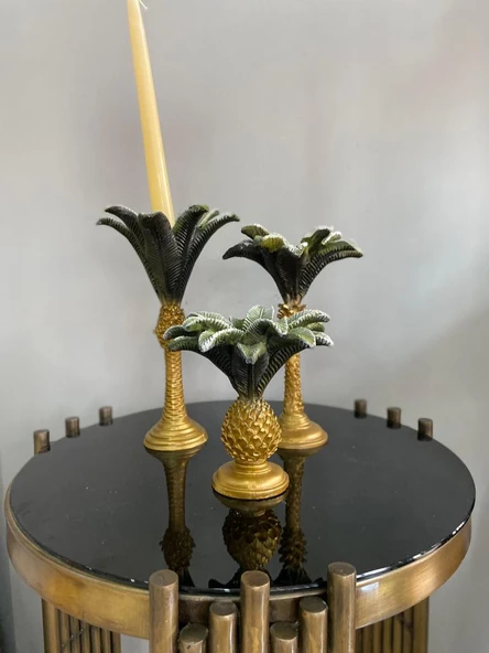 Palmiye Şamdan 3 lü Mumluk polyesrer - 8