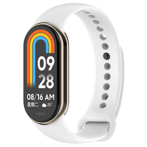 KNY Xiaomi Mi Band 8 İçin Renkli Klasik Model Silikon Kayış-Kordon Beyaz