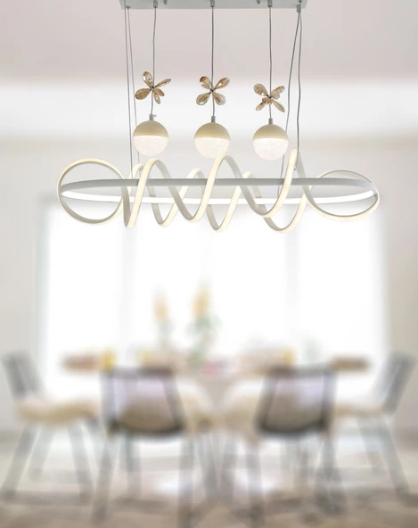 TT Aydınlatma TT314-3TPL-YM-BY  Büyük Sarmal Modeli Yemek Masası Mat Beyaz Led Avize - Resim 3