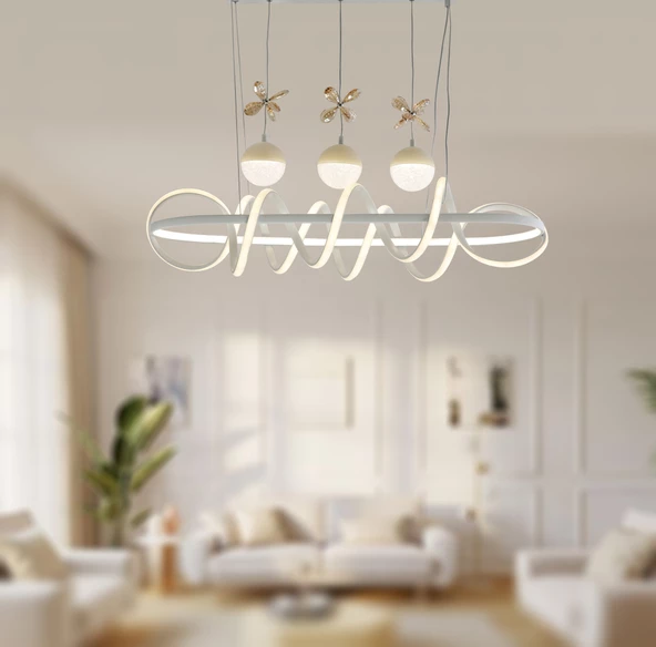 TT Aydınlatma TT314-3TPL-YM-BY  Büyük Sarmal Modeli Yemek Masası Mat Beyaz Led Avize - Resim 2