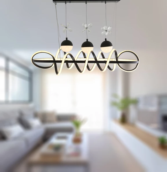 TT Aydınlatma TT314-3TPL-YM-SY  Büyük Sarmal Modeli Yemek Masası Mat Siyah Led Avize - 2