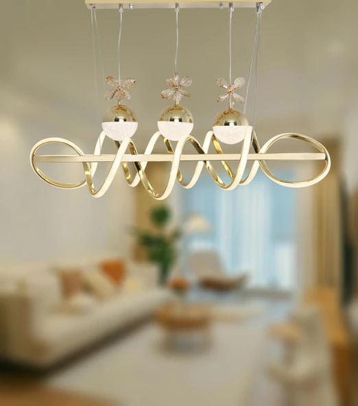 TT Aydınlatma TT314-3TPL-YM-SR  Büyük Sarmal Modeli Yemek Masası Sarı Kaplama Led Avize - Resim 2