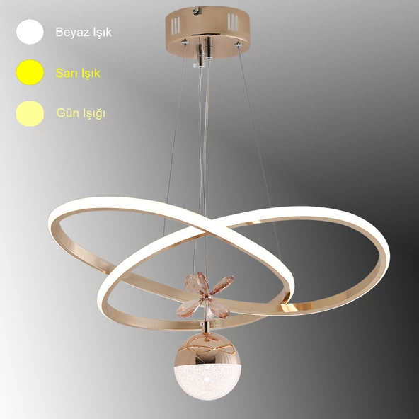 TT Aydınlatma TT310-1TPL-FSR  Trio Modeli Fransız Sarı Kaplama Tek Toplu 3 Renk Modüllü Ledli Avize ürün görseli 1