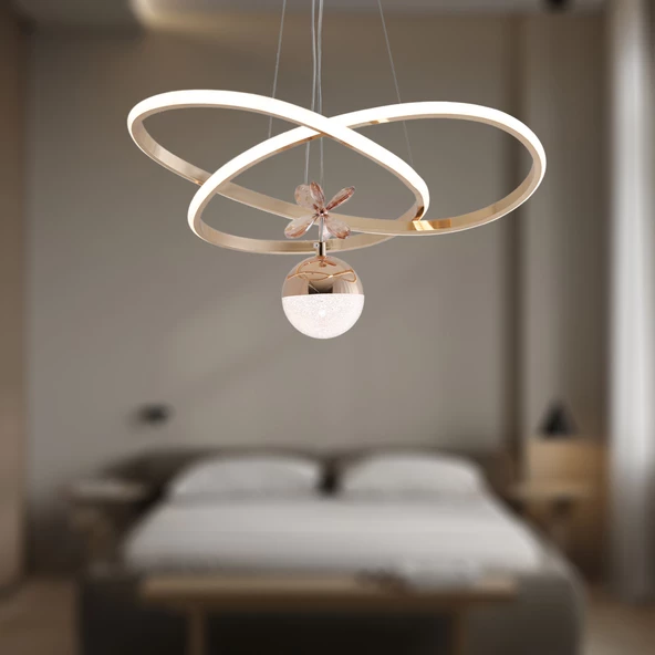 TT Aydınlatma TT310-1TPL-FSR  Trio Modeli Fransız Sarı Kaplama Tek Toplu 3 Renk Modüllü Ledli Avize - Resim 2