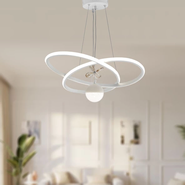 TT Aydınlatma TT310-1TPL-BY  Trio Modeli Mat Beyaz Tek Toplu 3 Renk Modüllü Ledli Avize - Resim 2