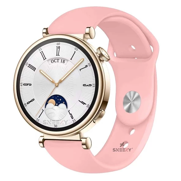 Sneezy Huawei Watch GT 4 41mm İle Uyumlu 18mm PureLux Soft Silikon Kordon  Pembe