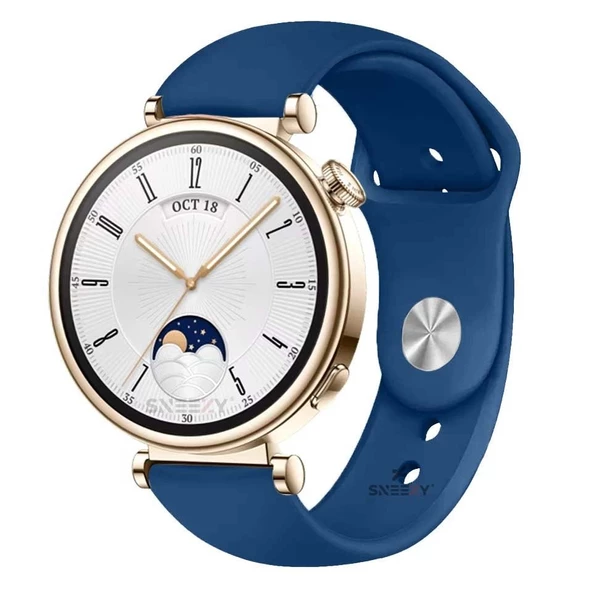 Sneezy Huawei Watch GT4 41mm İle Uyumlu 18mm PureLux Soft Silikon Kordon  Mavi Koyu