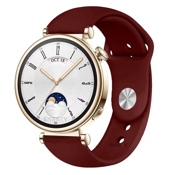 Sneezy Huawei Watch GT4 41mm İle Uyumlu 18mm PureLux Soft Silikon Kordon  Koyu Kırmızı