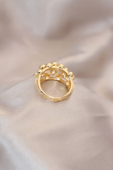 Ayarlamalı Gold Renk Metal Bombeli Boluncuk Model Yüzük - TJ-BYK2060 - 2