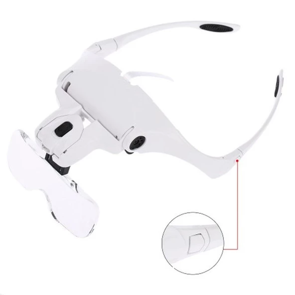 5 Lens 1.0X-3.5X 2Led Işıklı İle Ayarlanabilir Gözlük Büyüteç 9892B2 - 2