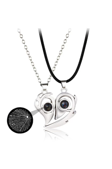 Sevgili Kolyesi Mıknatıslı 100 Dilde Seni Seviyorum Projeksiyon Çift Kolyesi - 6