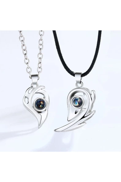 Sevgili Kolyesi Mıknatıslı 100 Dilde Seni Seviyorum Projeksiyon Çift Kolyesi - 4