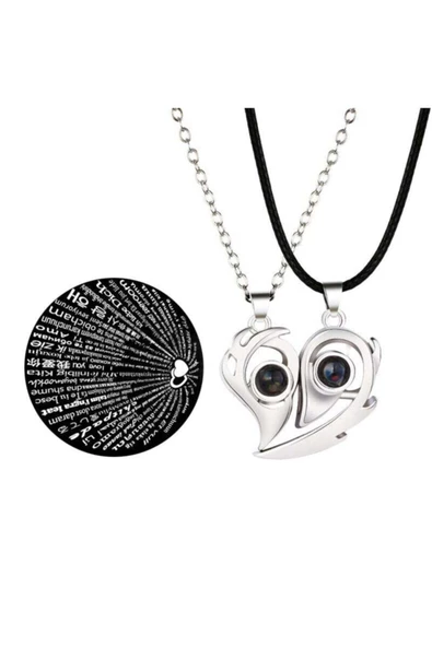 Sevgili Kolyesi Mıknatıslı 100 Dilde Seni Seviyorum Projeksiyon Çift Kolyesi - 7