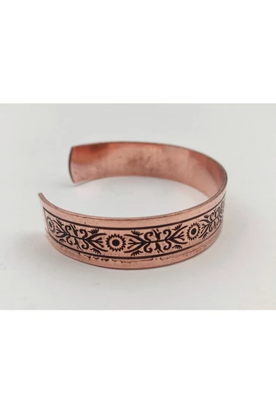 Bakır Bileklik 1,5x17,5 cm Kalemkar El Işlemesi Doğal Saf Bakır M5 - 2