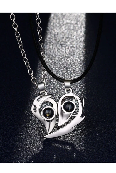 Sevgili Kolyesi Mıknatıslı 100 Dilde Seni Seviyorum Projeksiyon Çift Kolyesi - 5