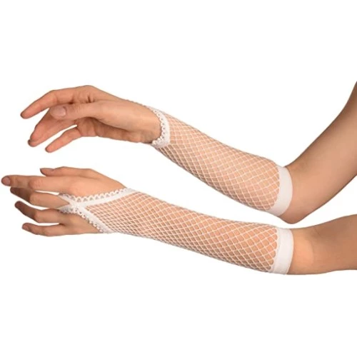 Örgü Beyaz Parmak Arası File Eldiven 26 cm - Resim 3