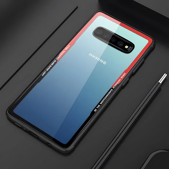 Galaxy S10 Plus Kılıf Kenarları Silikon Arka Kısım Temperli Cam Craft Kılıf