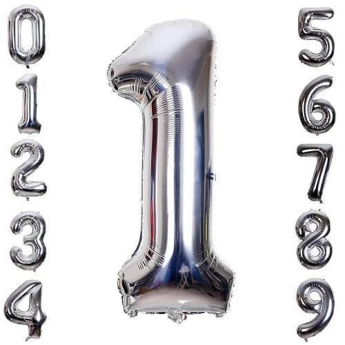 Gümüş Rengi Folyo Rakam Balon 1 Metre - Resim 3