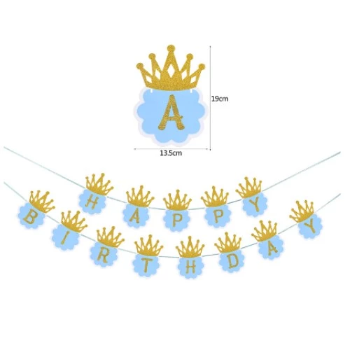 Simli Happy Birthday Flama Dekor 3 Metre Mavi Renk ürün görseli