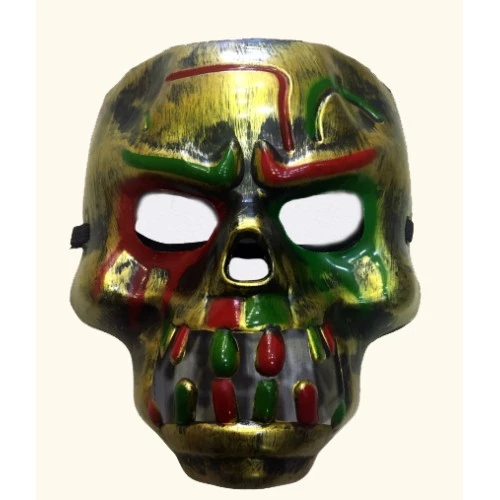 Kırmızı Kanlı Dişli Dracula Kafatası Maskesi Altın Renk ürün görseli