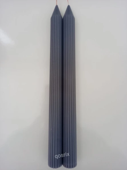 qosrix 2'li Gri Şamdan Soya Mumu 1. Kalite Soya Doğal Vanilya Kokulu Uzun Çubuk Konik Mum Dekoratif - 5