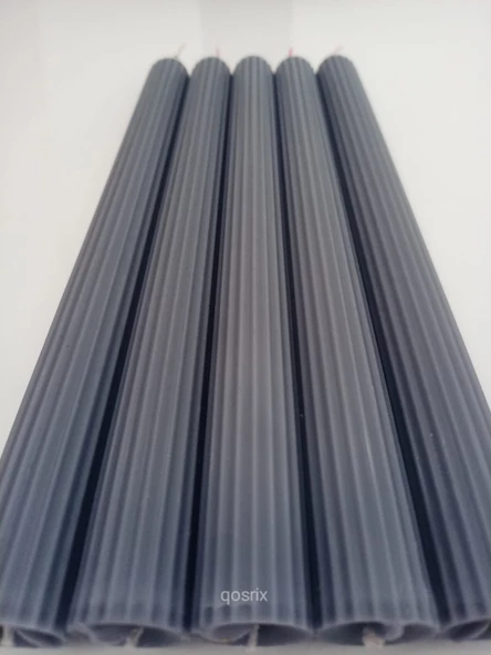 qosrix 5'li Gri Şamdan Soya Mumu 1. Kalite Doğal Vanilya Kokulu Uzun Çubuk Konik Mum Dekoratif - Resim 2