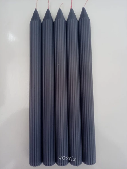 qosrix 5'li Gri Şamdan Soya Mumu 1. Kalite Doğal Vanilya Kokulu Uzun Çubuk Konik Mum Dekoratif ürün görseli