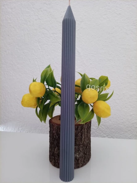 qosrix 5'li Gri Şamdan Soya Mumu 1. Kalite Doğal Vanilya Kokulu Uzun Çubuk Konik Mum Dekoratif - Resim 4