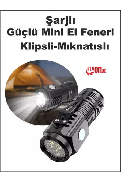 Ultra Mini Şarjlı El Feneri Mıknatıslı Klipsli 5 Fonksiyonlu Seyehat Kamp Ev Ofis 3 XE Led Lamba