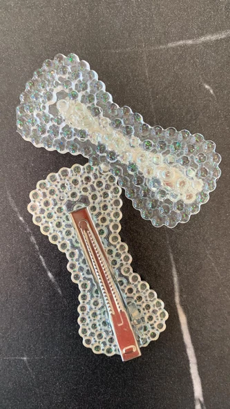 Şeffaf Simli Kurdele Şekil Gümüş Pens Kıskaçlı Epoksi 2'li Saç Tokası El Yapımı Hediyelik - 7