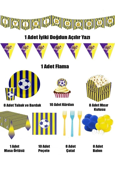 Fenerbahçe Taraftar 8 Kişilik Lüks Doğum Günü Parti Malzemeleri Seti - 2