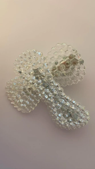 Şeffaf Simli Kurdele Şekil Gümüş Pens Kıskaçlı Epoksi 2'li Saç Tokası El Yapımı Hediyelik - 6