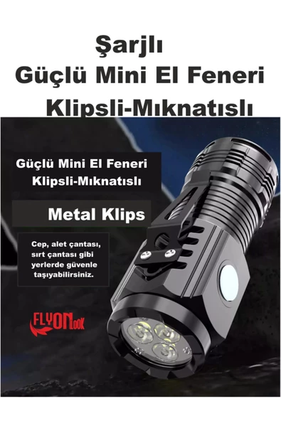 Ultra Mini Şarjlı El Feneri Mıknatıslı Klipsli 5 Fonksiyonlu Seyehat Kamp Ev Ofis 3 XE Led Lamba - 4