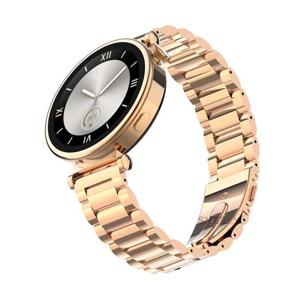 Sneezy Huawei Watch Gt4 41mm İle Uyumlu 18mm Ironweft Döküm Çelik Metal Kordon  Rose