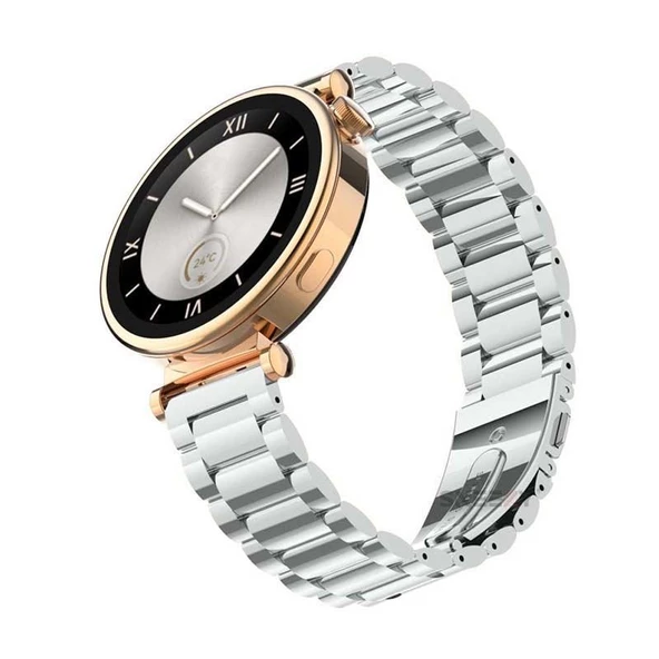 Sneezy Huawei Watch Gt4 41mm İle Uyumlu 18mm Ironweft Döküm Çelik Metal Kordon  Gümüş