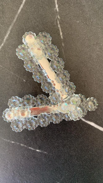 Şeffaf Simli Ortası Boş Çiçekli Şekil Gümüş Pens Kıskaçlı Epoksi 2'li Saç Tokası El Yapımı Hediyelik - 6