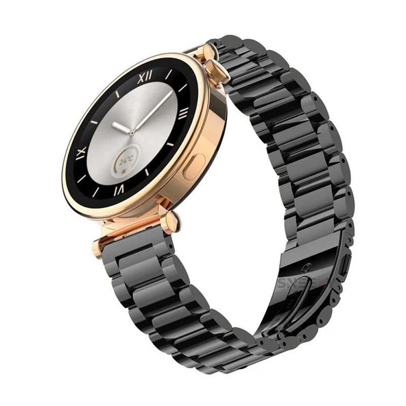 Sneezy Huawei Watch Gt4 41mm İle Uyumlu 18mm Ironweft Döküm Çelik Metal Kordon  Siyah