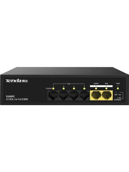 Tenda S106PC 55W 10/100Mbps 4 Port Poe 2 Uplink Switch