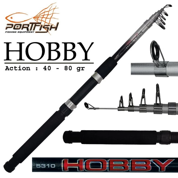 Portfish Hobby 240 cm 40-80g Atarlı Fiber Teleskopik Olta Kamışı