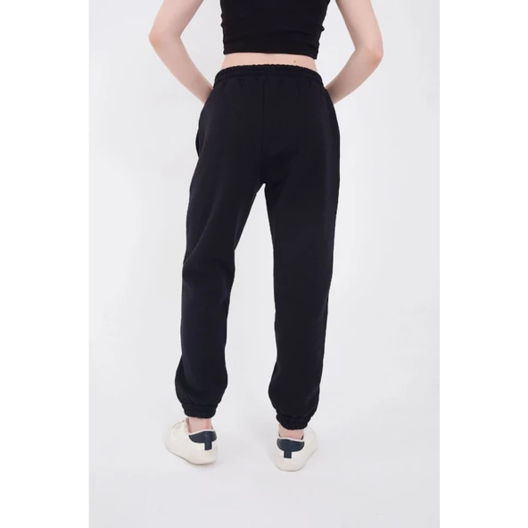 Lucky Life Kadın Üç İplik Lastikli Baskılı Eşofman Pantolon - Lacivert - 3