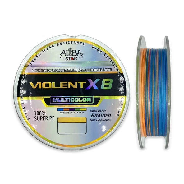 Albastar Violent 8x 0.18 mm 150m 8 Örgü İp Misina Multicolor 18.0 kg Çeker